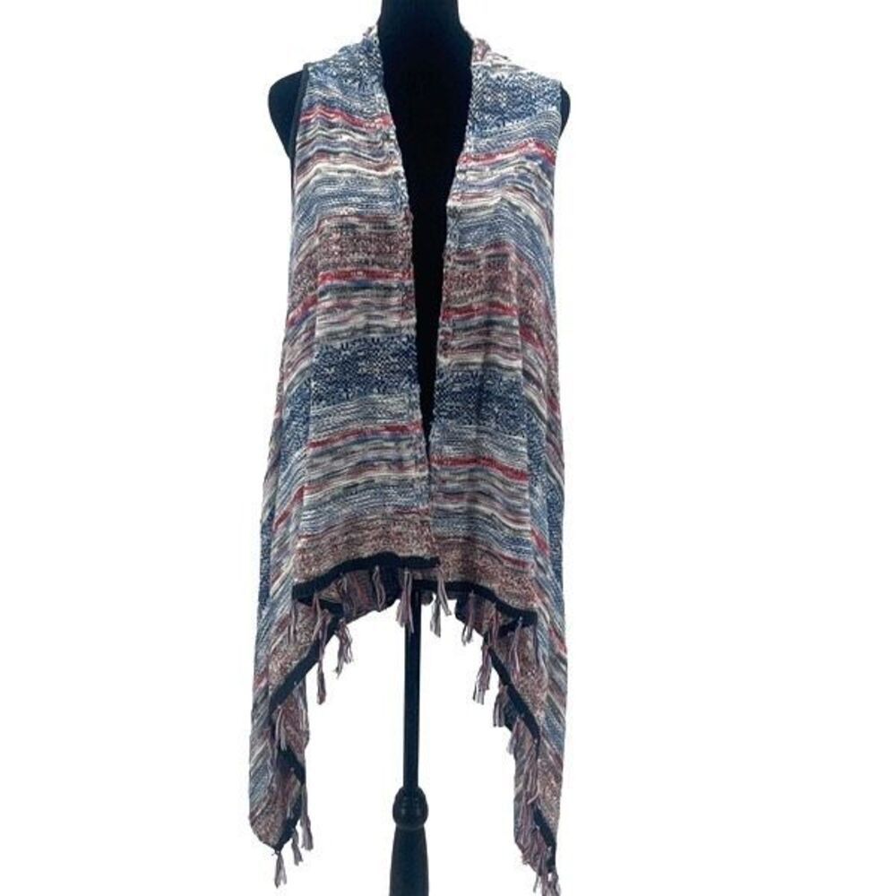 Style & Co. Womens Open Front Fringe Asymmetrical Poncho Multicolor Size Medium
